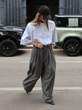 French Commuting Folding Gray Suit Trousers Women's Autumn 2025 Fashion Casual Loose Broad-Legged Trousers 68HZ