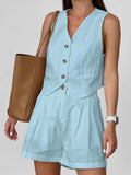 2025 Spring And Summer Cotton Tample New Sleeveless Vest Vest Suit Fashion Solid Color Two Sets Of Women 68HZ