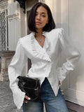 Spring 2025 New Lotus Leaf Side Long Sleeves Open-Shirt Court Style Blouse Ear Woman 68HZ