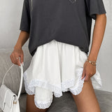 White Chiffon Lace Staggered Design Commuting Skirt 2025 Summer Fashion New Short Skirt 68HZ