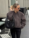 Autumn/Winter Vintage Gray Velvet Knitting V-Neck Long-Sleeved Loose Coat Casual Commuter Jacket Outerwear 68HZ