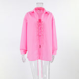 In The Fall Of 2025, The New Women's Wear Collar Shirt Wears A Rope With A Design Feeling Long-Sleeved Shirt Pink 68HZ