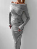 Sexy Body-Repair Cotton Knitted Collared Hip High-Waisted Dress 2025 Autumn Fashion New Long Dress 68HZ