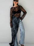 Sexy Black Tidal Lace Collar Long Sleeve Open Asymmetric Dress Summer Dress 68HZ