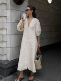 2025 French-Cooked Beige Cotton Foam Sleeve Dress Women's Summer Loose Back Loose V-Neck Shirt Skirt 68HZ