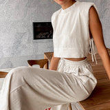 2025 Summer New Cushion Shoulder Sleeveless Top Trousers Two Sets Of Casual Fashion Cotton Sets Of Women's Clothing 68HZ