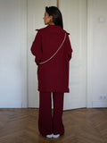 Anzola Red Wool Woven Suit Women In Autumn And Winter Inside And Outside Wearing A Solid Half-Zip Sweater Straight Trousers Two Sets Of Women 68HZ