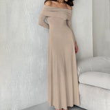 French Grinding Knitted Word-Word Repair Height Waist-Up Dress 2025 Autumn Fashion New Long Dress 68HZ