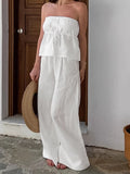 2025 Summer Holiday Style New White Tset Cotton Vest Trousers Set Fashion Two-Piece Set 68HZ