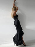 Famous Wind Three-Dimensional Evening Dress Female Senior Sense Of The Stud Simulation Silk Fork Carefully Machine Sexy Tset-Smear Dress 68HZ