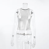 Fashion Knitting Pits Summer Bribs With Rounded Slings Small Vest Sexy Hollow Short Solid Color Top Woman 68HZ