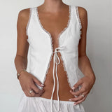Spring And Summer Fashion Pure Cotton Cardigan With Lace Sleeveless Tops New Simple Vest Women's Clothing 68HZ
