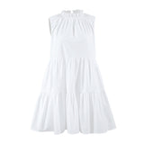 Spring And Summer White Temperament Dress Round Collar Sexy Bow Tie With Elegant Loose Short Dress Women's Dress 68HZ