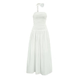 Autumn White Temperament Feel Shoulder Slings Slim Chest Low Waist Thin Dress Fashion Flower Dress 68HZ
