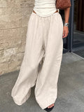 Spring And Summer Commuting Lazy Cotton Tnut Fashion Wide-Footed Trousers Loose Pocket Trousers Women's Clothing 68HZ