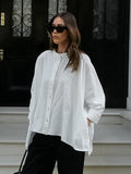 New Women's Commuting Design In Autumn 2025 Pure Cotton Open Forked Loose Cape Casual White Shirt 68HZ