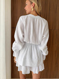 Autumn Women's Clothing 2025 Cotton Small Fresh V-Neck Lantern Sleeve With Wide Leg Pants Fashion Jumpsuit 68HZ