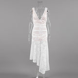 2025 Summer Sexy Lace Sling V-Neck Sleeveless Slimming Commuter Fashion Irregular Women's Dress 68HZ