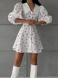 Spring And Summer New Cotton Foam Sleeve High-Waist Love Print Dress 2025 Fashion Short Dress 68HZ