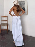 White Cotton Hanging Neck Sexy Bare Back Cover Dress 2025 Spring And Summer Fashion New Long Dress Woman 68HZ