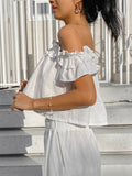 French White Cotton-Slamped Shoulder-Leaf Small Vest 2025 Summer Fashion New Top 68HZ