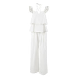 2025 Spring And Summer Cotton Sleeves Sexy V-Neck Flying Sleeves With High-Waisted Loose Casual Trousers Suit Woman 68HZ