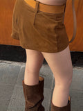 2025 New Women's Retro Autumn And Winter Velvet Velvet Invisible Hook Buckle Slim Thin Senior Sense Shorts 68HZ