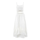2025 Spring And Summer Sexy Design White Cotton Sling Square Collar Short Top Mid-Rise Open Skirt Two-Piece 68HZ