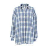 Beach Casual Blue Fashion Temperament Feelt Cotton Plaid Shirt Autumn And Winter Commute Loose Women's Clothing 68HZ
