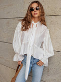 French Autumn New Bubble Sleeve Loose Tie With Tian Silk Shirt 2025 Fashion Top Woman 68HZ