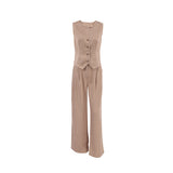 Sexy Temperament Wide Shoulder Strap V-Neck Sleeveless Vest Mid-Sleeves Wide-Footed Trousers Two-Set Autumn Casual Suit 68HZ