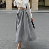 Autumn High-End Gray Commute Wearing Leisure High Waist Repair 100 Folds A Swing Skirt Fashion Skirt 68HZ