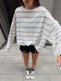 Autumn Design Thin Collar Striped Knitted Shirt Long Sleeve Loose Thin Shoulder Sleeve Leisure Top 68HZ