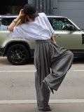 French Commuting Folding Gray Suit Trousers Women's Autumn 2025 Fashion Casual Loose Broad-Legged Trousers 68HZ
