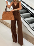 Brown Sleeveless Sling V-Neck Fork Vest Trousers Set 2025 Spring And Summer Fashion New Two-Piece Women 68HZ