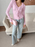 Women's Clothing 2025 Autumn And Winter New Long-Sleeved T-Shirt V-Neck Fashion Temperament Commuting Lotus Leaf Blouse 68HZ