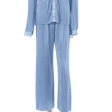 Autumn/Winter 2025 New Long-Sleeved Lap Folding Shirt Women's Broad-Legged Drag Feeling Wrinkled Trouser Set Solid Color 68HZ