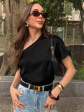 Spring And Summer New Irregular Collared Muted Shoulder T-Shirt 2025 Fashion Top Lady 68HZ