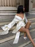Spring Sexy Loose Banded Long-Sleeved Dress Fashion Cloves With Ribbon-Singed Dress Skirt Skirt Skirt Women's Dress 68HZ