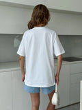 Small Design Cute Print Collar Front Shoulder Short-Sleeved T-Shirt Women Summer 2025 New White Top Girl 68HZ