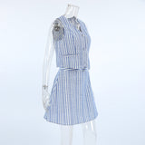 Slim Slimmed Summer Fresh Striped Cotton Sleeveless Vest Short Skirt Two Sets Of Summer Commute Skirt Set 68HZ