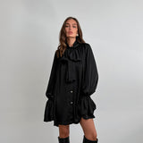 Autumn And Winter Leisure Temperament Thick And Dumb Color Color Silove Loose Fluttering Lead The Horn Sleeve With Women's Dress White 68HZ
