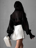Spring And Summer New White Collar Sexy Perspective Yarn Shirt 2025 Fashion Lotus Edge Top 68HZ