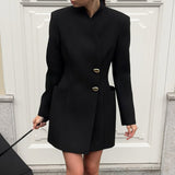 Autumn And Winter Niche Design Feeling Black V-Neck Long Sleeves To Collect Short Skirt Female Commuting Temperament Suit Dress 68HZ
