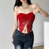 2025 Summer New Women's Pure Color Repair Street Fashion Word Collar Mesh Wrapped Breast Vest 68HZ