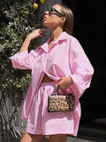 French Solid-Colored Collar Long-Sleeved Hot Pants Casual Loose Set 2025 Summer Fashion New Two-Piece Set Of Women 68HZ