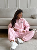 2025 Pink Casual Simple Letter Embroidery Set Women's High-End Autumn And Winter Sweater Straight Trousers Two Sets 68HZ