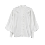 Autumn/Winter 2025 White Leisure Temperament Relaxed Small Standing Lantern Sleeves 100 Folded Commuter Style Women's Shirt 68HZ
