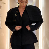 Autumn And Winter Commuter Women's Small Fragrant Coat High Sense Of Light Luxury Retro Black Fashion Repair Body Clothes 68HZ