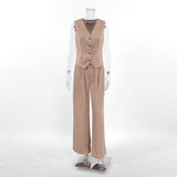 Sexy Temperament Wide Shoulder Strap V-Neck Sleeveless Vest Mid-Sleeves Wide-Footed Trousers Two-Set Autumn Casual Suit 68HZ